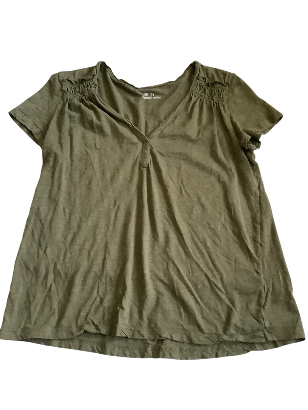 Small Olive Green V-neck Short Sleeve Susina T-Shirt